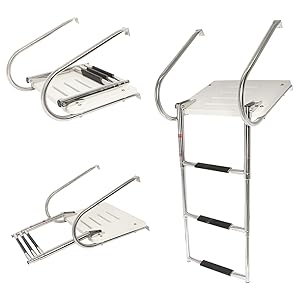 YaeMarine 3 Steps Boat Inboard Swim Ladder, Under Platform Boat Ladder, Inboard Transom Ladder, Under Mount Telescopic Ladder, Fiberglass Platform Ladder with Stainless Bracket