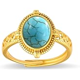 Zikichiky 14K Gold Plated Turquoise Vintage Open Ring Boho Adjustable Statement Rings for Women