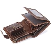 Plinvo Men's Large Capacity RFID Blocking Trifold Wallet Genuine Leather Travel Design Holds Multiple Cards Coffee Brown (COFFEE)
