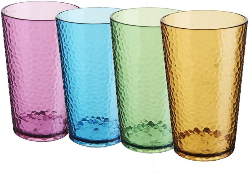 Superelead Plastic Textured 18-ounce Water Cup Tumblers - Set of 4 in 4 Colors