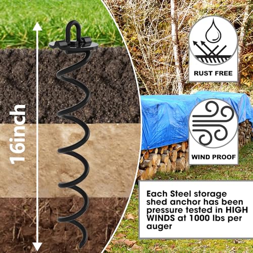 Eurmax USA 4-Pack Spiral Ground Stakes,Anti-Rust High Wind Trampoline Stakes Anchors,Heavy Duty Screw-in Anchor Kit with Tie Down Straps for Dog Tie-Out,Trampoline,Tents,Tarps,Carports and More,Black image 24