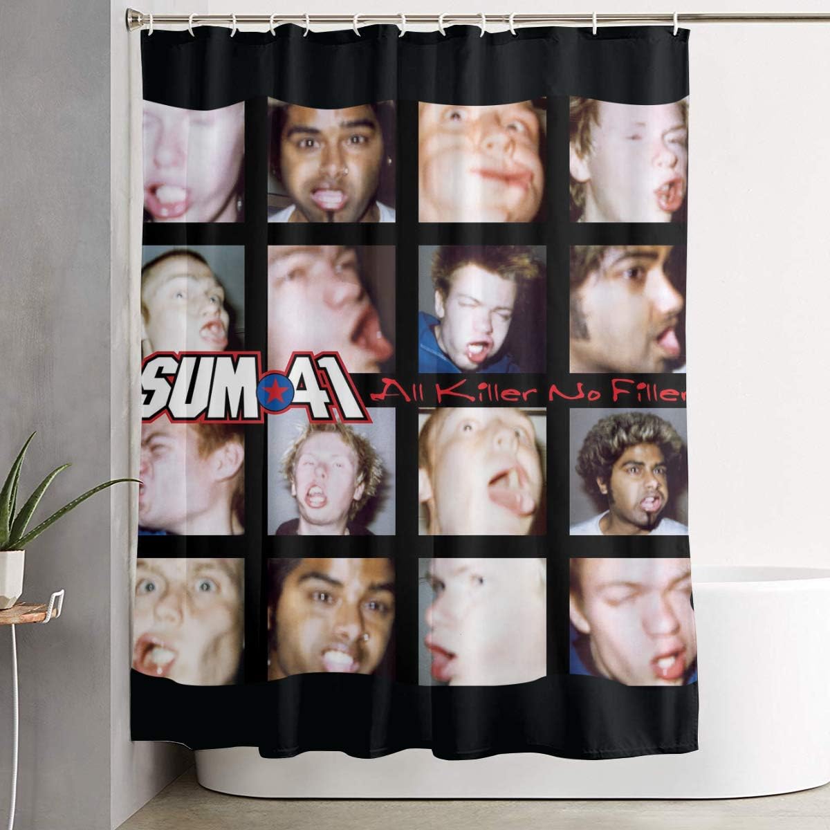 sdgfghth Sum 41 All Killer No Filler Waterproof Fabric Polyester Shower Curtain Set with 12 Hooks for Men Women Kids 60x72 Inches