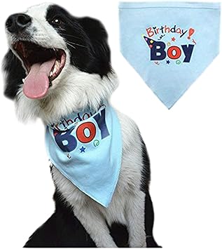 Amazon ふく福 100 柔らかい犬バンダナ ペットよだれかけ 犬の誕生日 小道具 犬用 猫用 誕生日のスカーフ アクセサリー バースデー お誕生日 プレゼント 記念日 お誕生日おめでとうございます 男の子 女の子 ブルー ふく福 バンダナ 通販