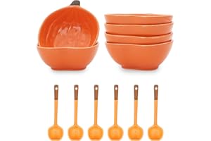6 Set Fall Ceramic Pumpkin Bowl With Spoon 6 Oz Ceramic Pumpkin Ramekins Small Orange Dinnerware Decoration for Fall Hallowee