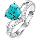 DOLIOX Real Turquoise Ring for Women Heart Shape Genuine Stone with CZ 925 Sterling Silver Engagement Rings Jewelry for Her Wife Mom