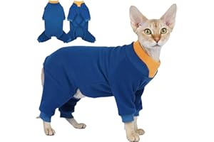 T'CHAQUE Sticky Hair Cat Onesie - Soft Long Sleeve Cat Pajamas, Anti-Shedding,Surgery Recovery Suit, Wound Protection & Preventing Licking, Kitten Sweaters for Male Female, Blue-M