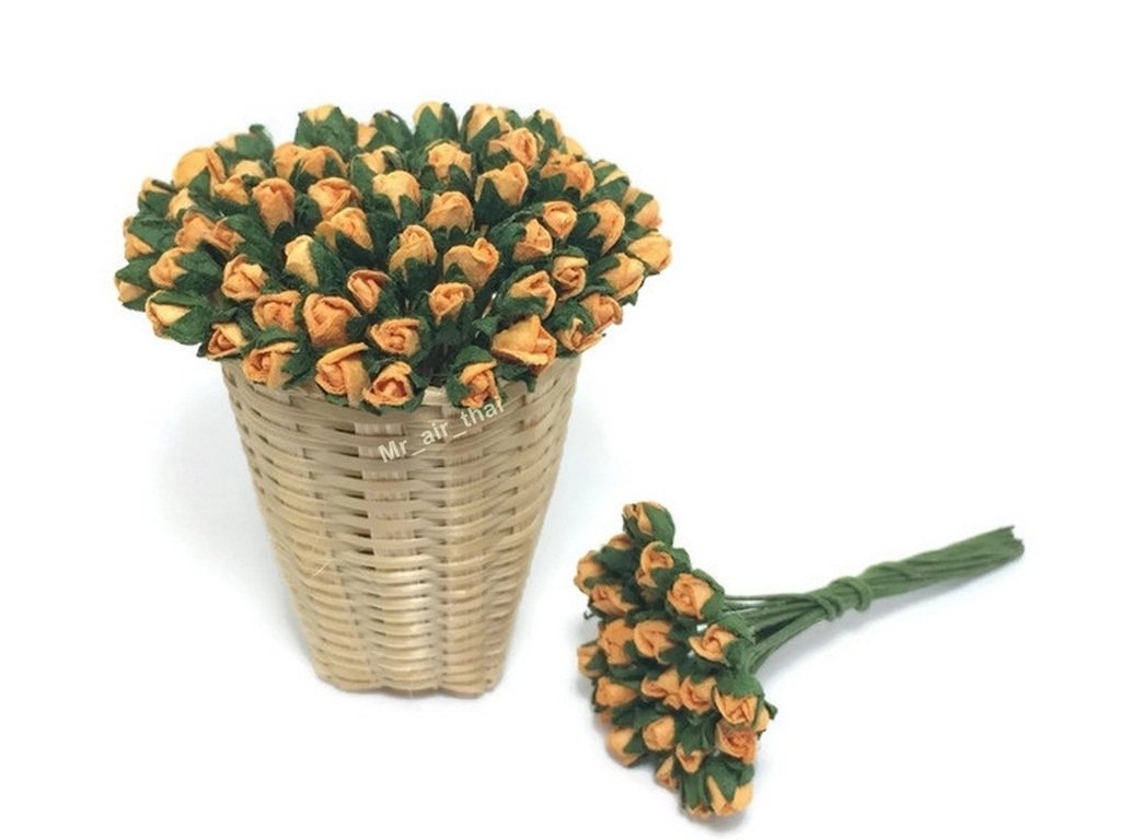 1 Bundle of 50 Orange Tiny Rose Mulberry Paper Flower Scrapbook Craft 5mm Card Wedding Dollhouse