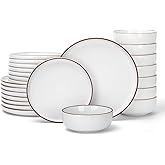 Famiware Mercury 24 Pieces Dinnerware Sets, Plates and Bowls Sets for 8, Microwave and Dishwasher Safe Dish Set, White