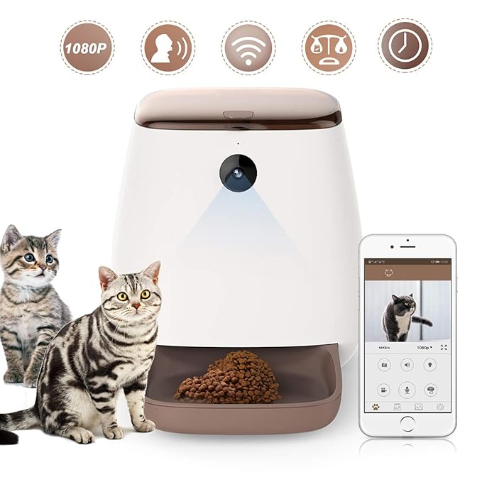 Amazon スマホ遠隔型 自動餌やり機 猫 ペットフィーダ 自動給餌器 犬猫用 1年保証 Wifi 会話機能 12回タイマーリピート給餌 定時定量 ペット見守りカメラ 1080P オート