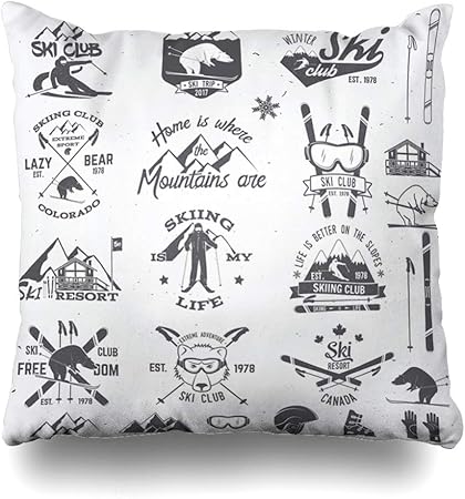 Amazon Com Ahawoso Throw Pillow Cover Winter Vintage Ski Club