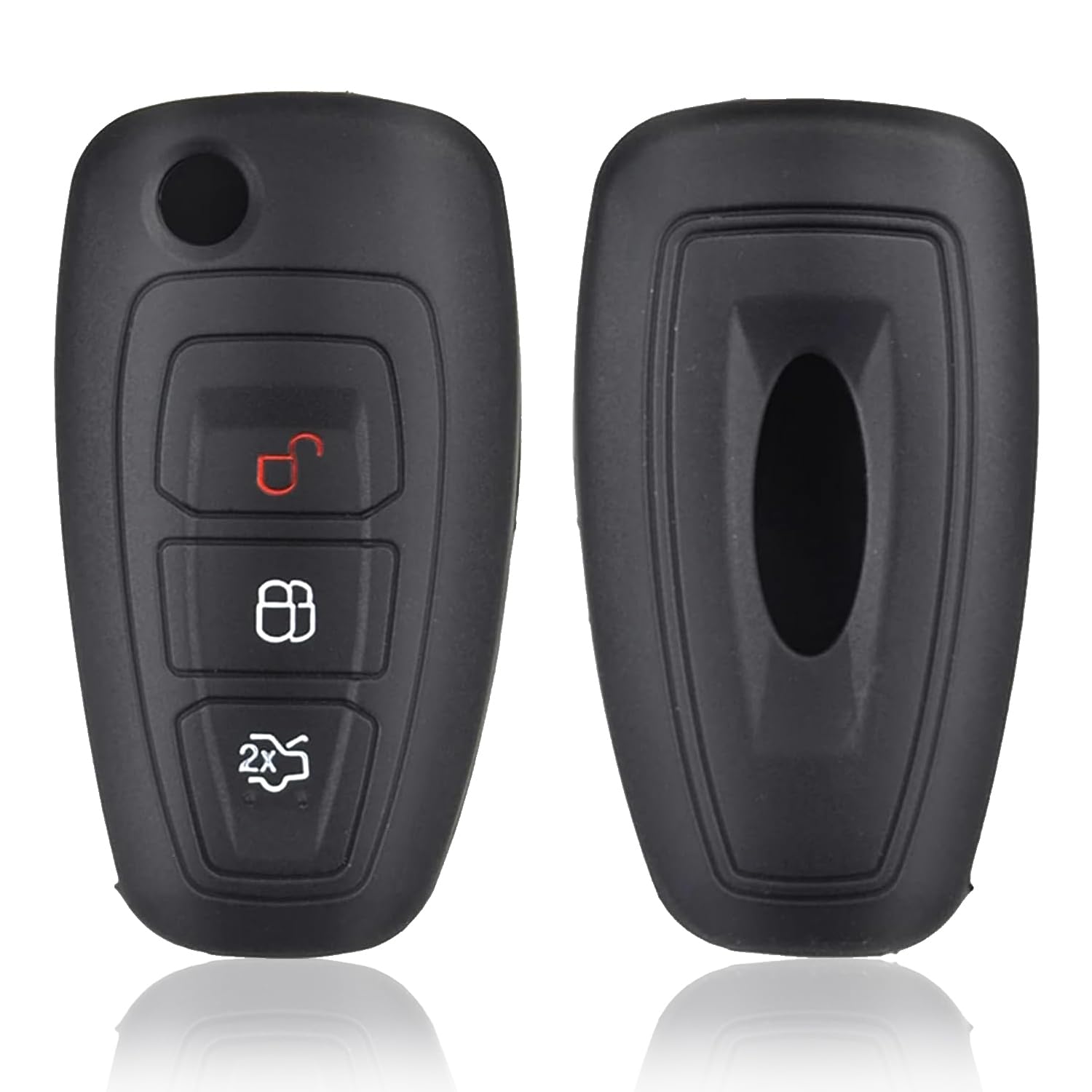 HooRLZ Key Fob Cover Compatible with Ford Transit Focus Fiesta Mondeo Connect Custom Galaxy Kuga MK8, 3 Button TPU Ford Transit Key Cover, Ford Focus Car Key Cover Silicone - Black