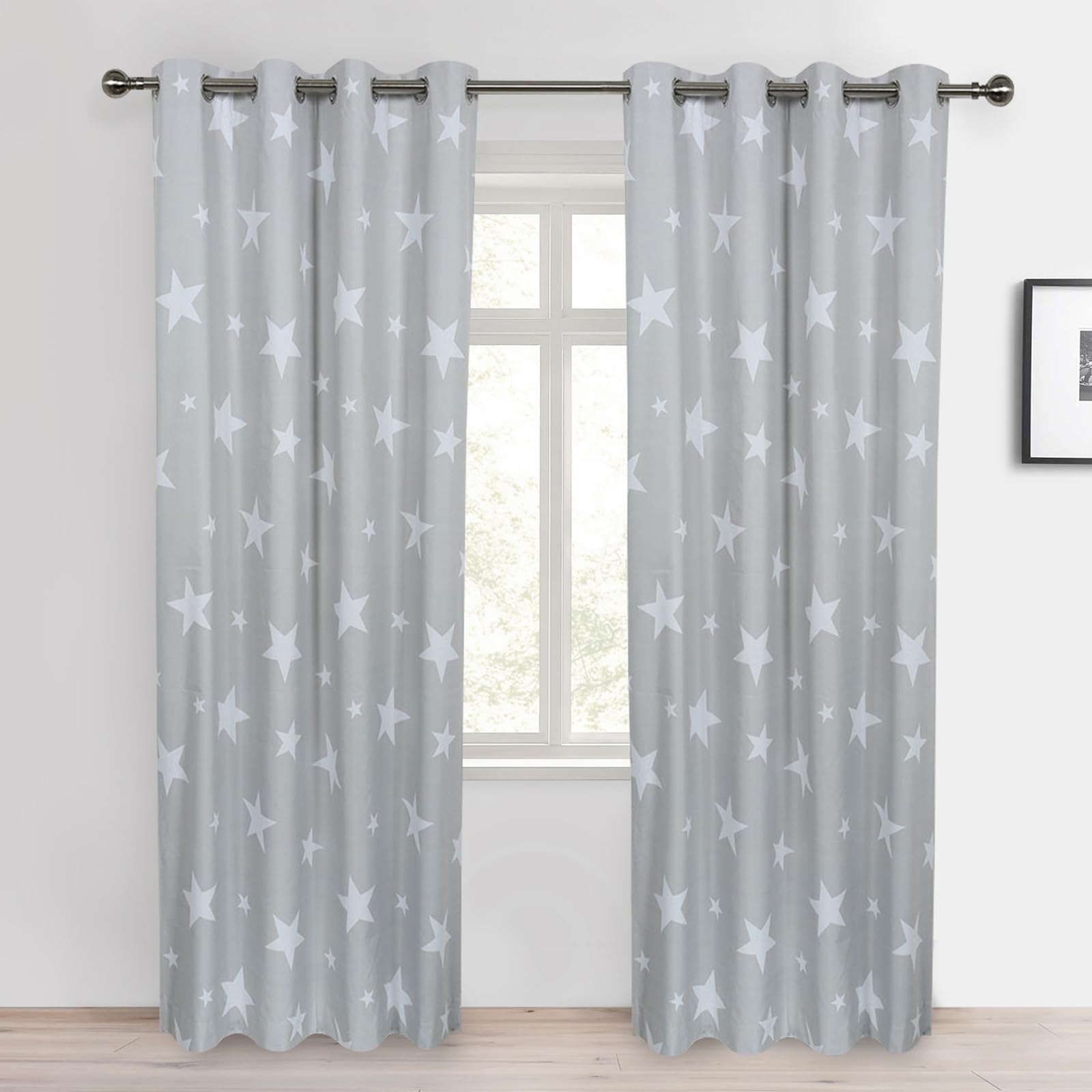SHERWOOD Star Curtains Grey Eyelet Blackout Curtains for Kids Bedroom Living Room, 116x137cmx2 Panels