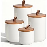 CoorFormer White Ceramic Canister Set with Bamboo Lids, 4-Piece Airtight Food Storage Jars for Kitchen – Flour, Sugar, Coffee, Tea, Spice – Smaller, Small, Medium, Large Sizes