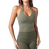 YEOREO Women's Halter Crop Top V Neck Workout Going Out Tank Top Hazel Padded Sleeveless Backless Trendy Summer Camisole