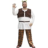 ERECT PEAK Men 6 Pcs Swamp Creature Costume Halloween Green Shirt Set Vest Pants Belt Headband Makeup (S-3XL)