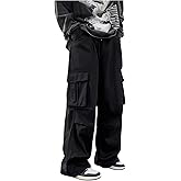 GORGLITTER Men's Cargo Pants Drawstring Elastic Waist Hiking Pants Straight Leg Trouserts Streetwear