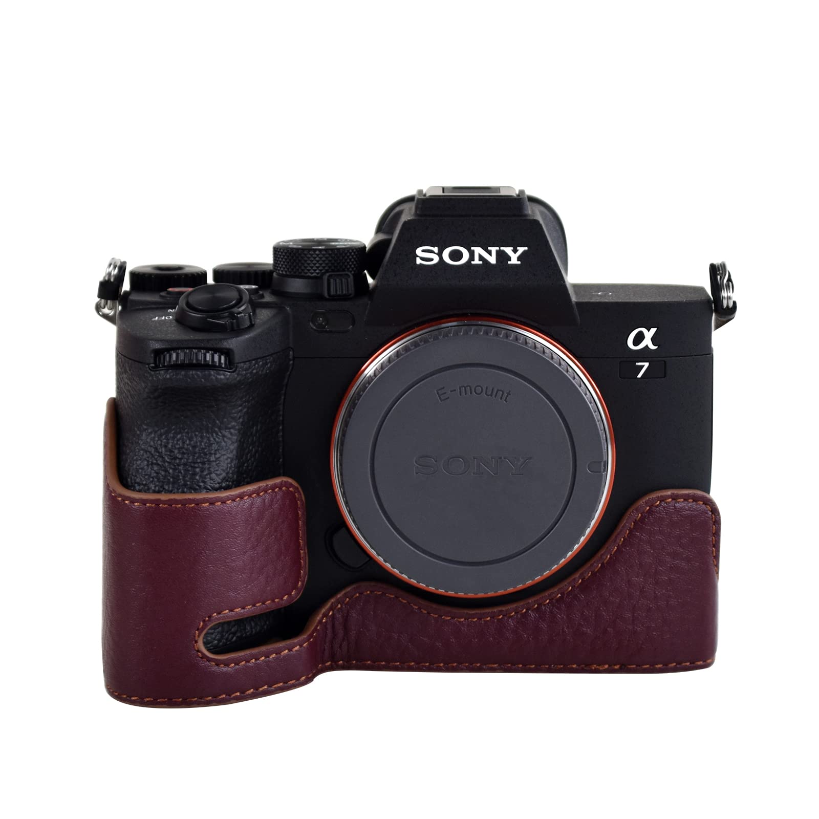 MUZIRI KINOKOO A7M4 Case for Sony A7M4 /Alpha 7 IV /A7S3 / A1 Camera - Genuine Leather Half Body Camera Base with Opening Bottom - Coffee
