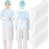 TrelaCo 20 Pack Disposable Isolation Gowns PPE Gowns Set with Sleeves Thumb Loops Waist Ties 46 Inch Large Waterproof CPE Odorless Disposable Gown for Home Isolation, Lab, Dental, Beauty (White)