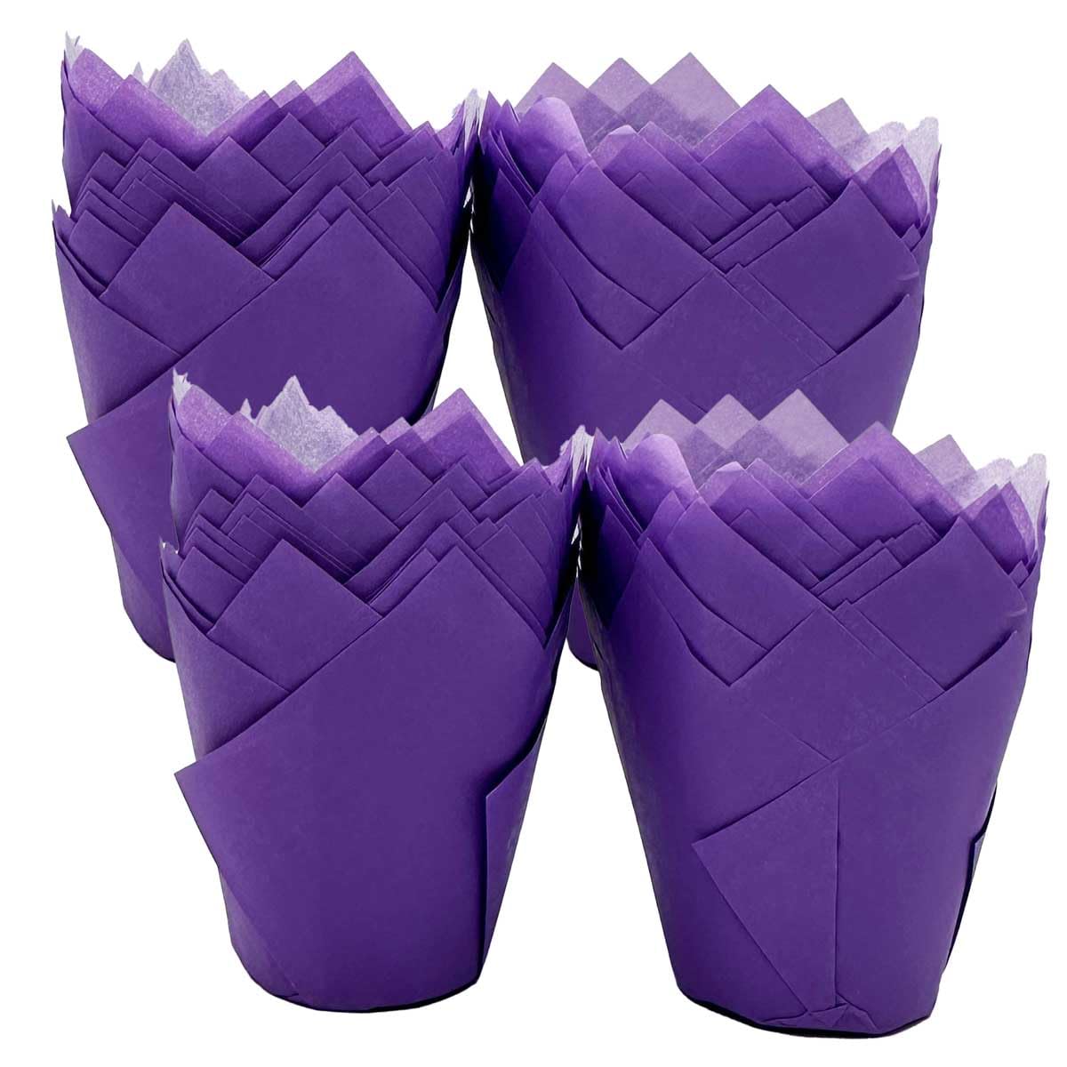 Scrumptious! 200PC Greaseproof Paper Muffin Tulip Cases for Baking - Purple - Great for Wedding Birthday and Anniversary Party Cakes and Bakes