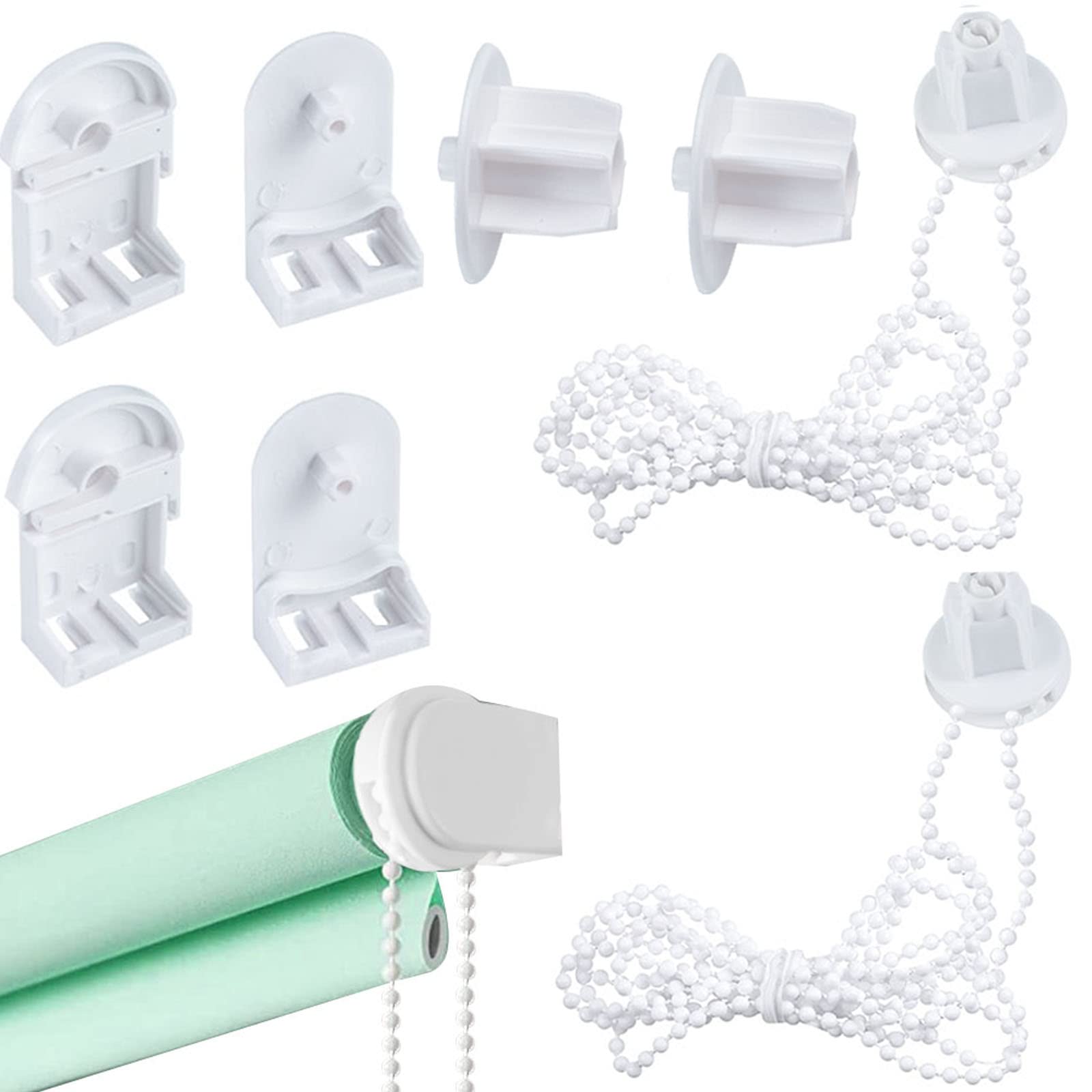 2 Set Roller Blind Fittings - 25 mm Blind Replacement Repair Kit with Cord, Plastic Spares for Curtain Rods/Brackets