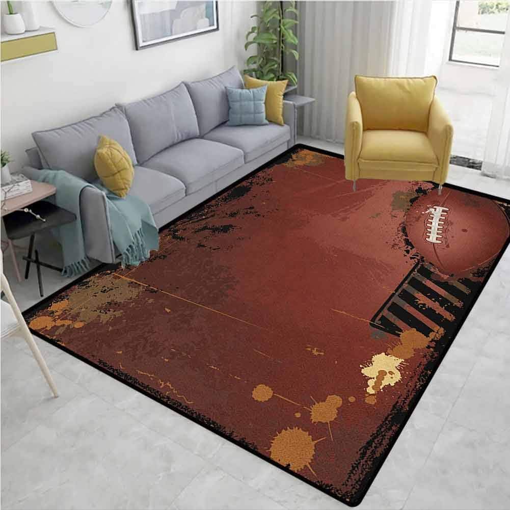 Sports Striped Area Rug Mat, Maroon Grunge Rugby Theme with