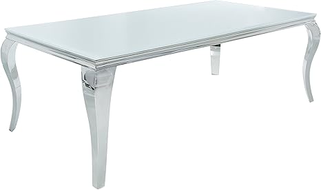 Invicta Interior Designer Dining Table Modern Baroque 200 Cm Stainless Steel With White Opal Glass Table Top 200 X 105 Cm Silver Glass Table Dining Room Amazon De Kuche Haushalt