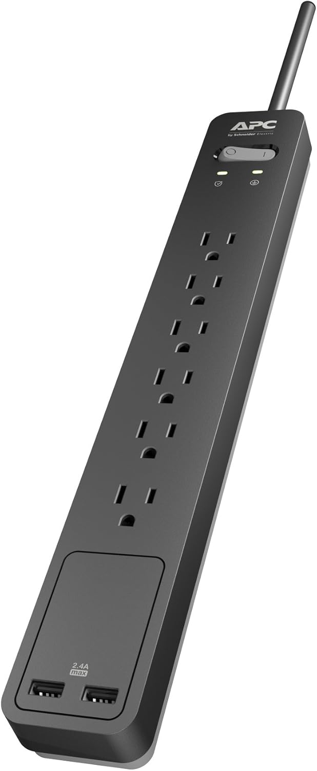APC Surge Protector Power Strip, PE76, 1440 Joule, Flat Plug, 7 Outlet Strip: Electronics