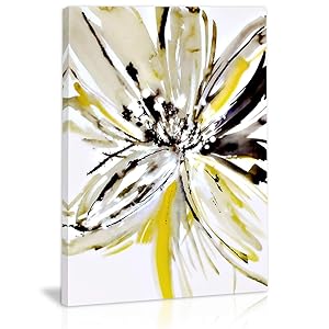 Black and White Yellow Abstract Flower Wall Art Decor Canvas Painting Kitchen Prints Pictures for Home Living Dining Room