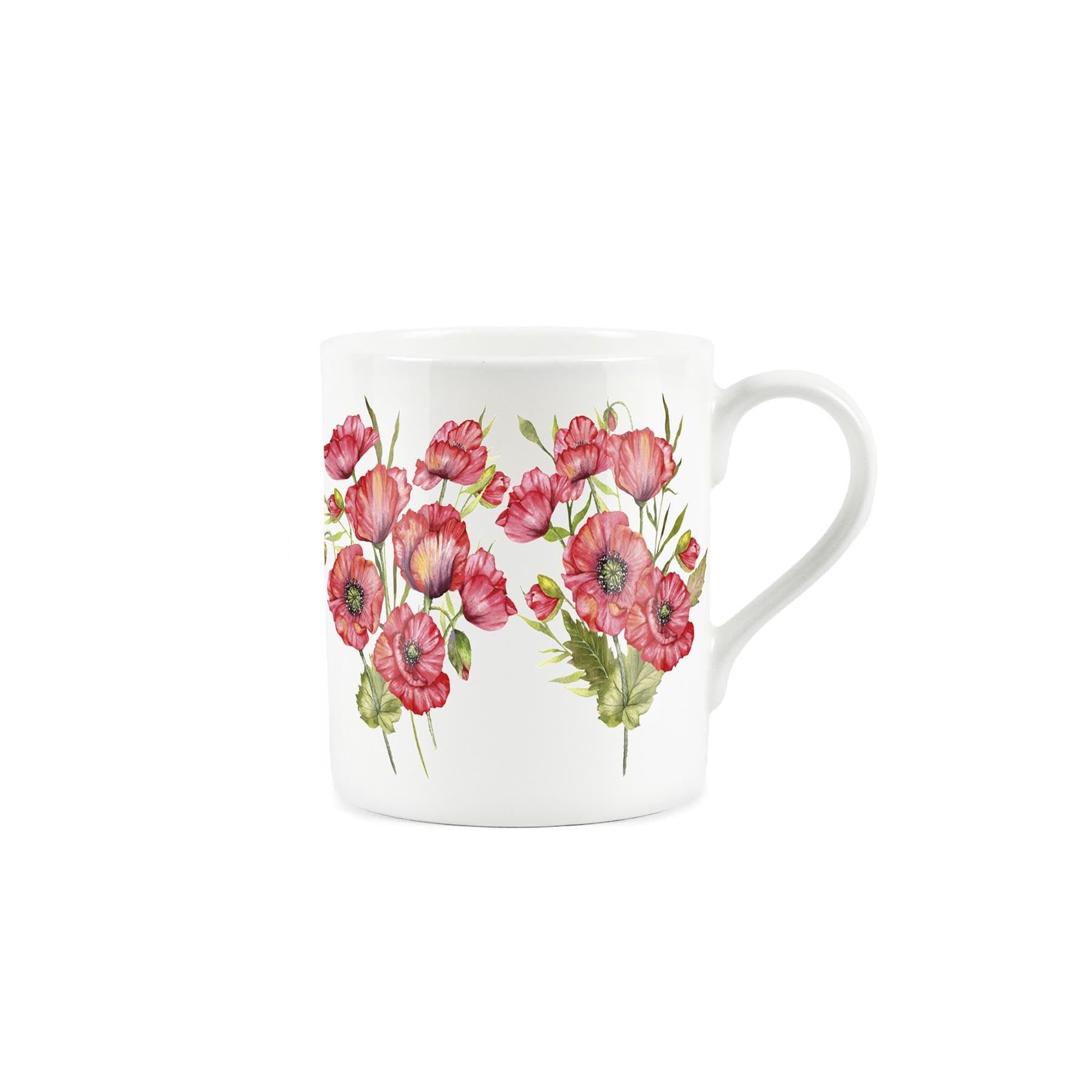 Purely Home Poppy Mug - Floral Poppies Bouquet Small Fine Bone China White Mug Coffee/Tea Present Gift