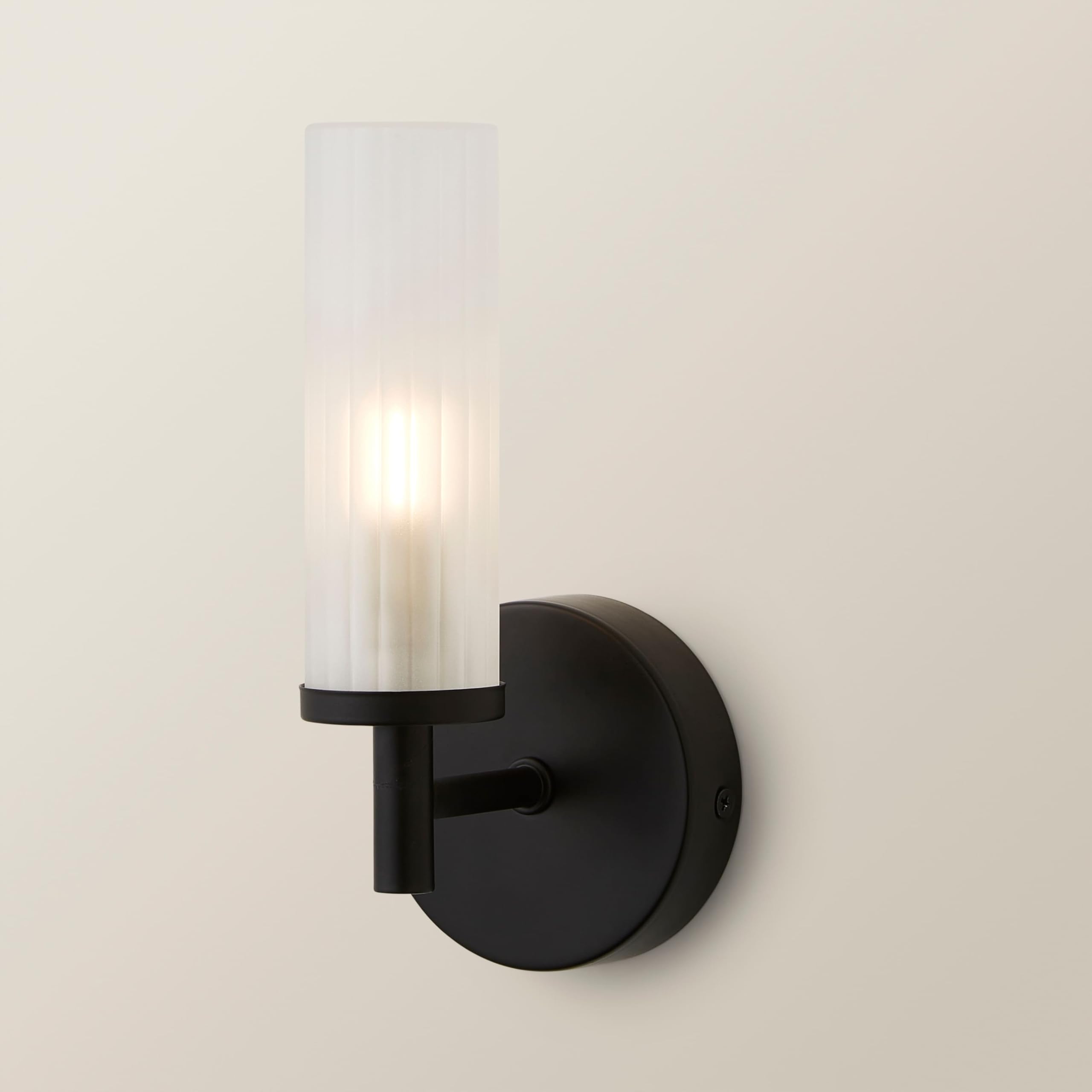 MiniSun | Modern Matt Black and Reeded Glass Shade Wall Light Fitting | Bath Wall Lights, Home Décor & Improvement Essential | Mains Wired