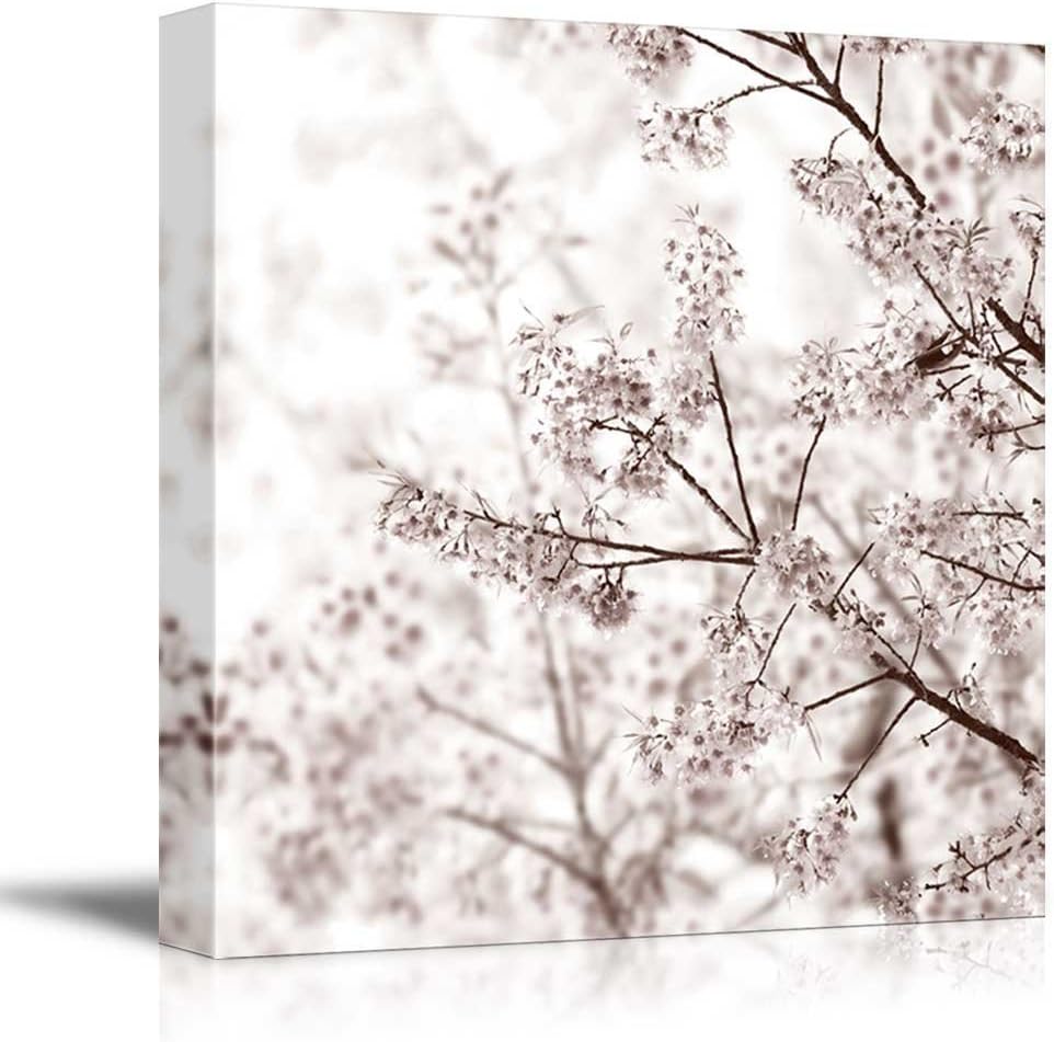 Square Canvas Wall Art - Tree Branch Blooming Flowers in Spring - Giclee Print Gallery Wrap Modern Home Art Ready to Hang - 24x24 inches