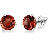 Gem Stone King 14K White Gold Red Garnet 3 Prong Martini Stud Earrings For Women Men (3.00 Cttw, Gemstone Birthstone, Round 7MM)
