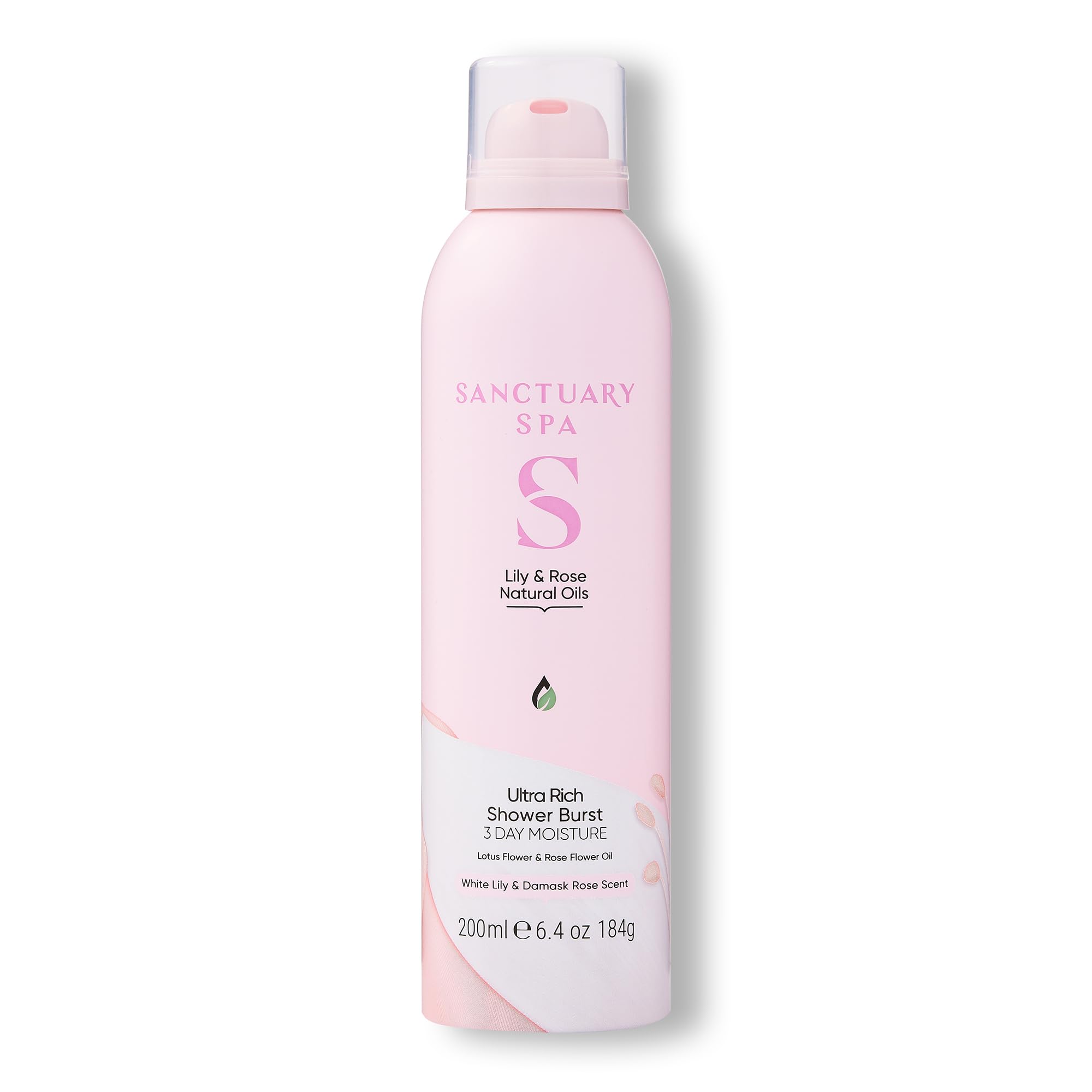 Sanctuary Spa Lily and Rose Natural Oils Ultra Rich Shower Burst, No Mineral Oil, Cruelty Free and Vegan Foaming Body Wash, 200ml
