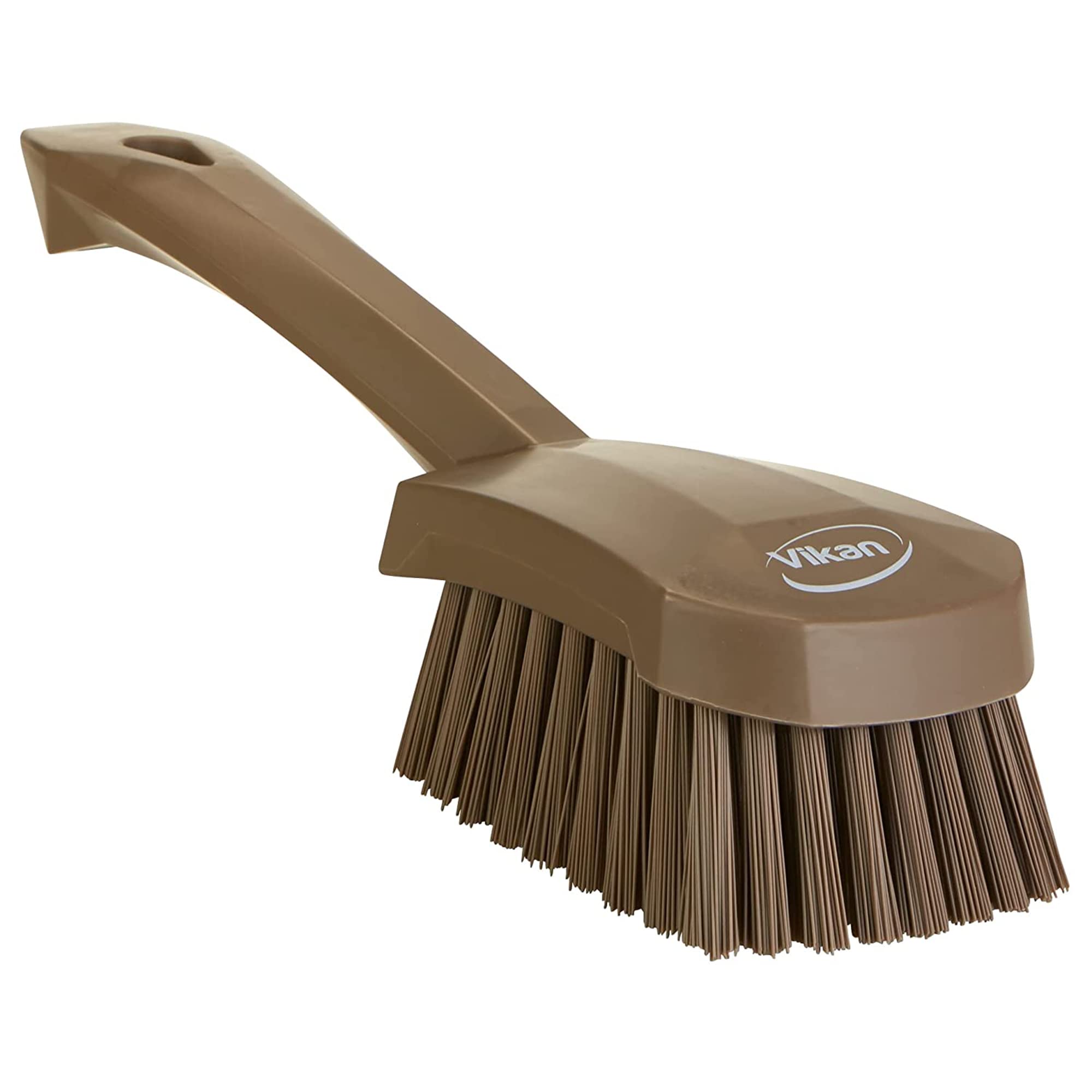 Vikan 419266 Short Handle Scrubbing Brush- Stiff - Brown