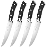 OAKSWARE Steak Knives Set of 4, 5 Inch Non Serrated Knife, Full Tang Forged | Razor-Sharp Straight Edge Blade for Tear-Free Cutting, German High Carbon Stainless Steel, for Family Dinning, Camping &amp; BBQ