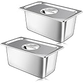 2 Pack Hotel Pan With Lids, Steam Table Pans 1/3 Size x 6 Inch Deep, Commercial Stainless Steel Pan, Restaurant Steam Table Pans