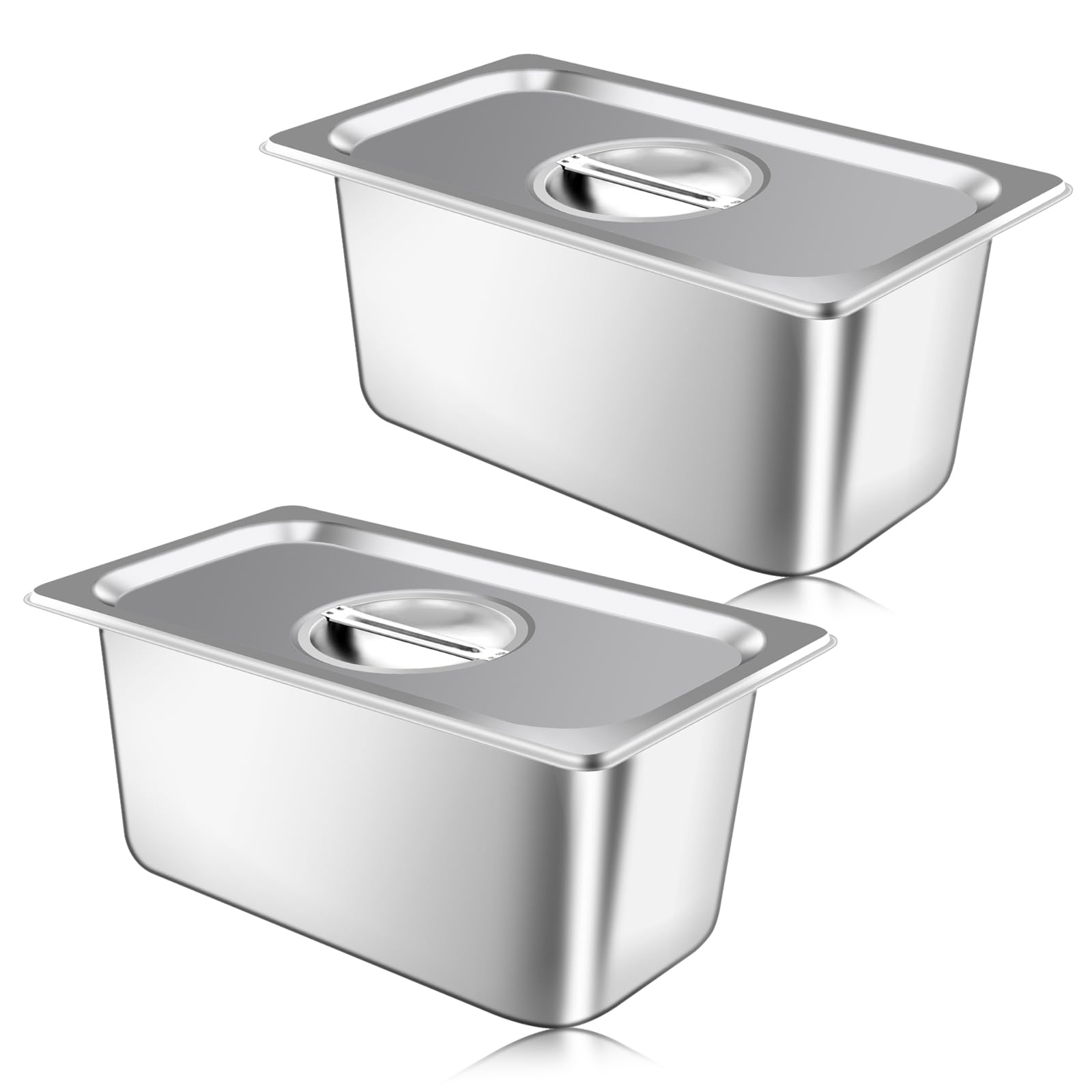 Photo 1 of 2 Pack Hotel Pan With Lids, Steam Table Pans 1/3 Size x 6 Inch Deep, Commercial Stainless Steel Pan, Restaurant Steam Table Pans