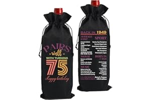FBCCZEY Funny 75th Birthday Gifts for Women Men Wine Bag, Happy Anniversary 75th Birthday Party Decorations for Man Women Wine Bottle Bag, Birthday Gifts for 75 Year Old Man Women Black Wine Bags