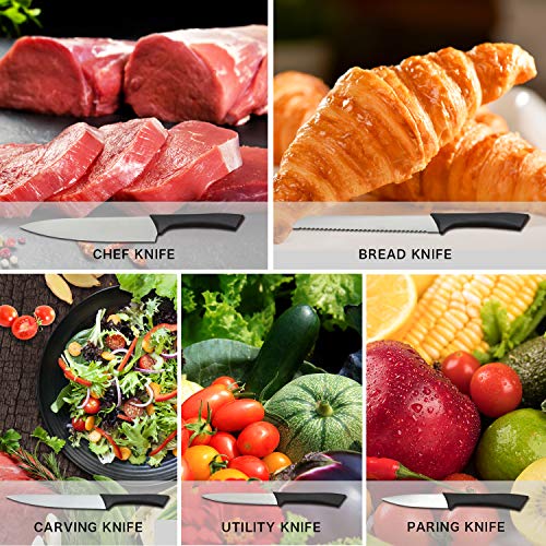 Vestaware Knife Set/Kitchen Knvies,Kitchen Knife Set with Carving Utility Chef Bread and Paring Knives - 5 Piece High Carbon Stainless Steel Cutlery Knives Set