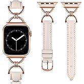 Wearlizer Leather Band Compatible with Apple Watch Bands Women 41/40/38/42/44/45/46/49mm, Dressy Fancy Slim Thin Strap with Designer D-Shape Buckle for iWatch Series 11 10 9 8 7 6 5 4 3 SE/Ultra 3 2 1