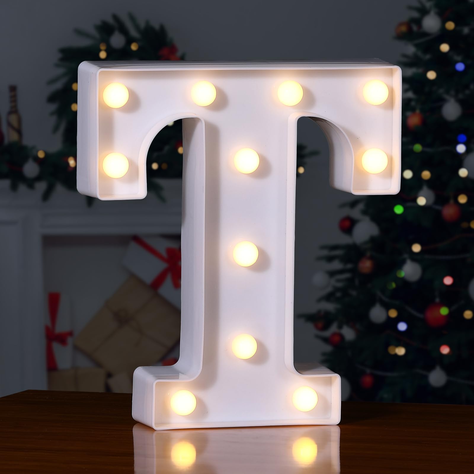Foaky LED Letter Lights Sign 26 Alphabet Light Up Letters Sign for Night Light Wedding Birthday Party Battery Powered Christmas Lamp Home Bar Decoration (T)