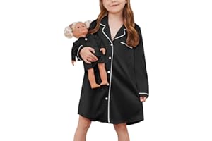 Jxstar Matching Girls& Doll Satin Nightgowns Silk Pajamas Sleepwear Long Sleeve Night Dresses