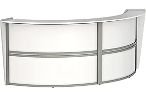 Linea Italia Curved Modern Office Desk Easy to Assembly 2 Panel Reception Counter for Lobby, Salon, 124" x 49", White