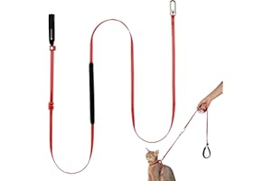 BuddyArmor Ultra Lightweight Cat Leash Adjustable with Padded Handle, Soft Thin Nylon Cat Walking Training Waist Crossbody Leash for Kitten>4lbs Small Medium Large Cats Puppy, No Harness (Vivid Red)