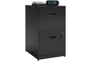 Polup 2 Drawer File Cabinet with Lock, Metal File Cabinets for Home Office, Two Drawer Locking Filing Cabinet, Small File Cabinet for Under Desk for Hanging Letter Size, Black, Assembly Required