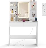 VASAGLE Kailyn Dressing Table with LED Lights and Outlets, White view 2