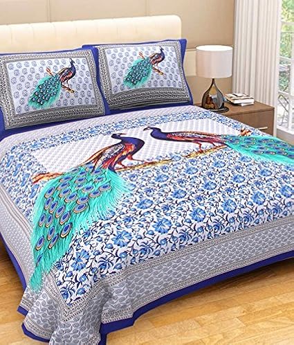 Jaipuri Chadaar 100% Cotton 250 TC 90 X 100 Double Bedsheet with 2 Pillow Covers