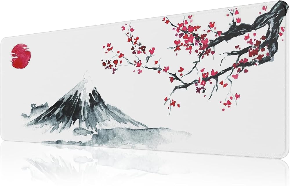 EFISH Japanese Cherry Blossom White Extended Large Mouse Pad 31.5x11.8x0.12