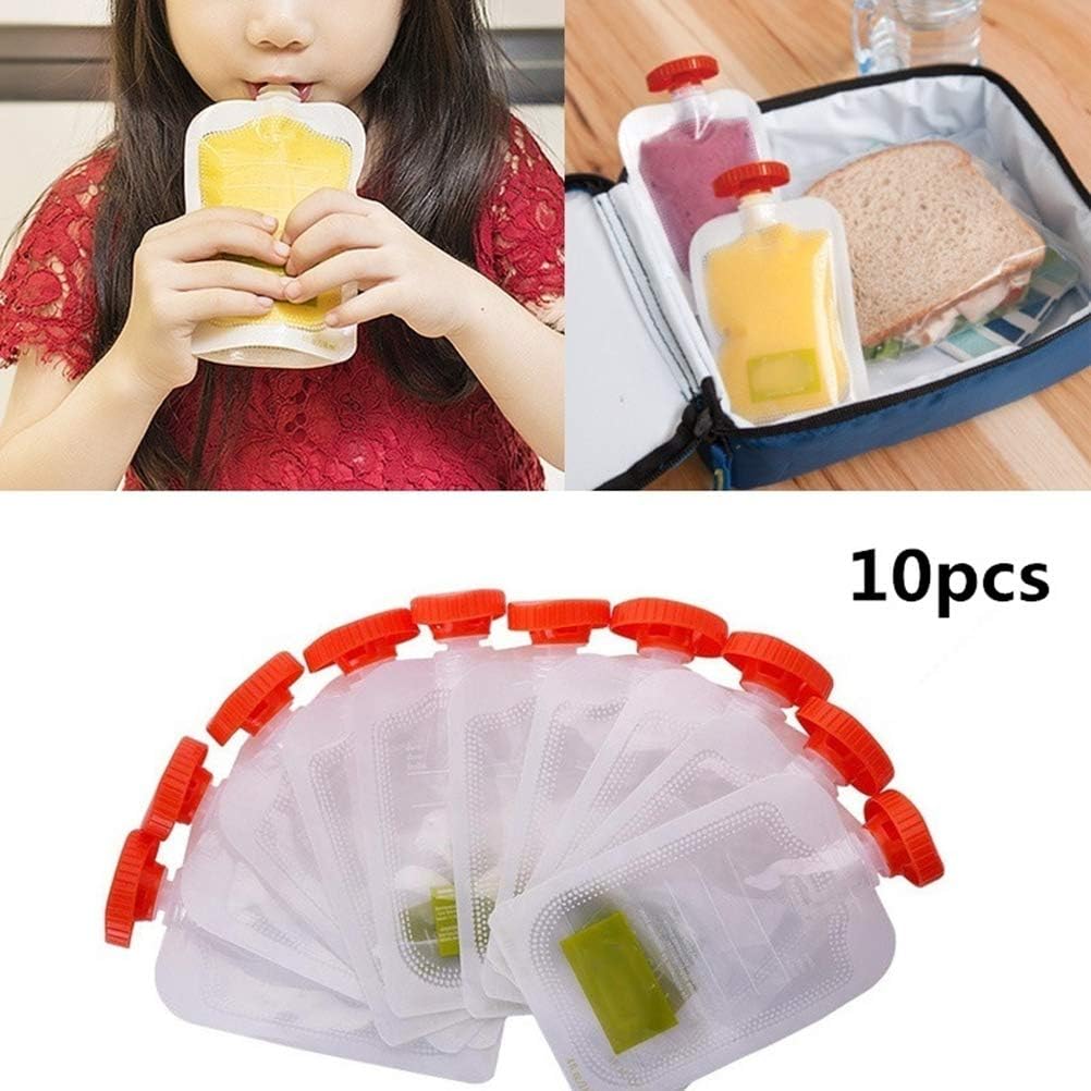 Baby Food Pouches, 10 Pack Reusable Weaning Fill Pouch Bags Freezer Storage Bags Squeeze Pouches for Kids Toddlers Children