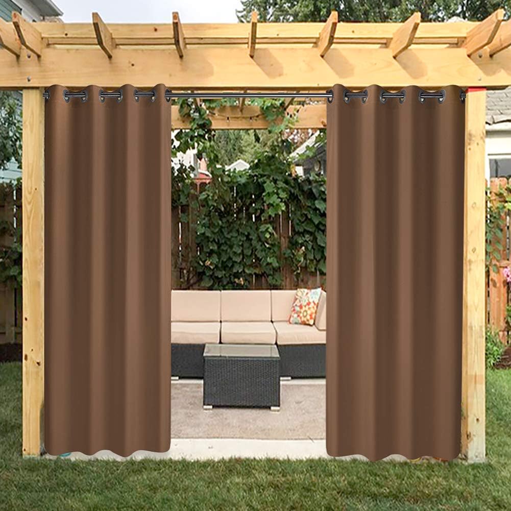 HGmart Outdoor Curtain Panel for Porch Patio，Privacy Drape Grommets Window Curtain with UV Ray Protected and Waterproof, Easy to Hang On 50”x96” Coffee,1 Panel